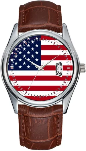 Watches Clock Date Classic Business Brown Leather Christmas Wristwatch mainland pella ingot American Flag Stainless Watch Men Watch Casual Waterproof Quartz 