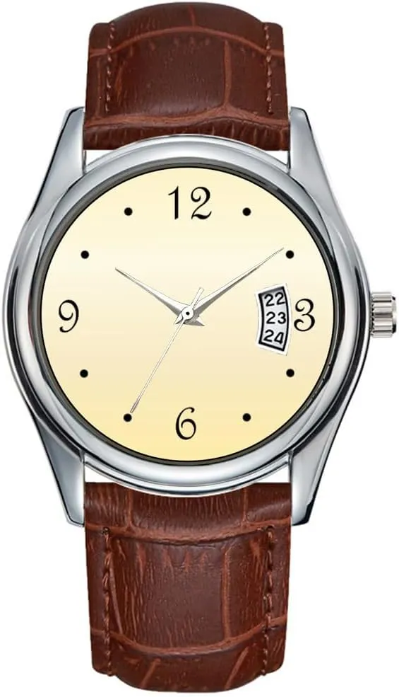 Watches Clock Date Classic Business Brown Leather Christmas Wristwatch Pale Yellow Cream Gradient Wrist deficient Watches Men Watch Casual Waterproof Quartz 