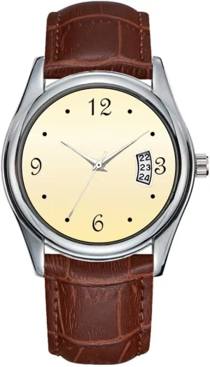Watches Clock Date Classic Business Brown Leather Christmas Wristwatch Pale Yellow Cream Gradient Wrist deficient Watches Men Watch Casual Waterproof Quartz 