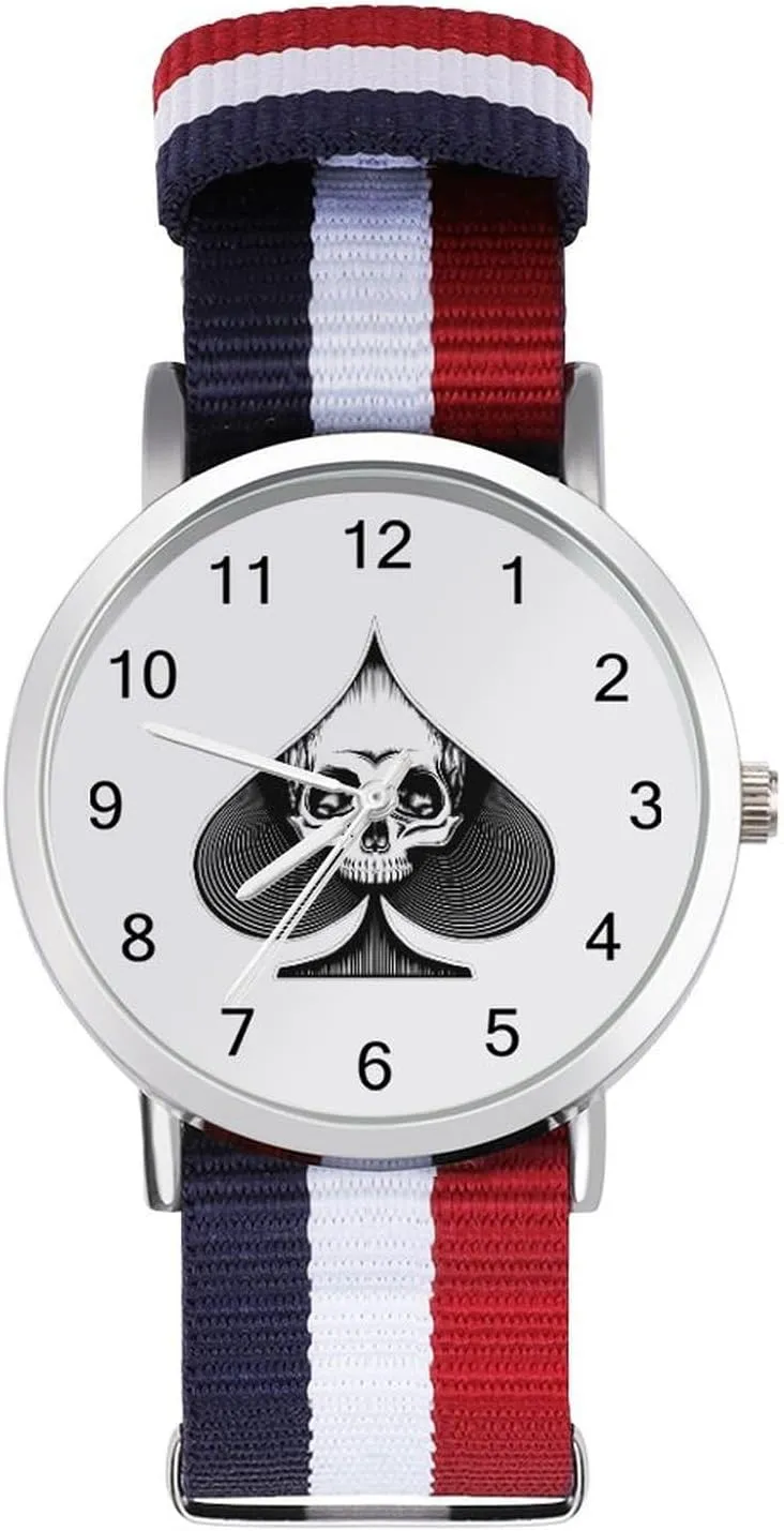 Watches Easy Reader Work Casual Watch Skull in Spade Nylon Braided Strap Outdoor Sport metropolitan Business Wrist 