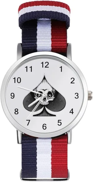 Watches Easy Reader Work Casual Watch Skull in Spade Nylon Braided Strap Outdoor Sport metropolitan Business Wrist 