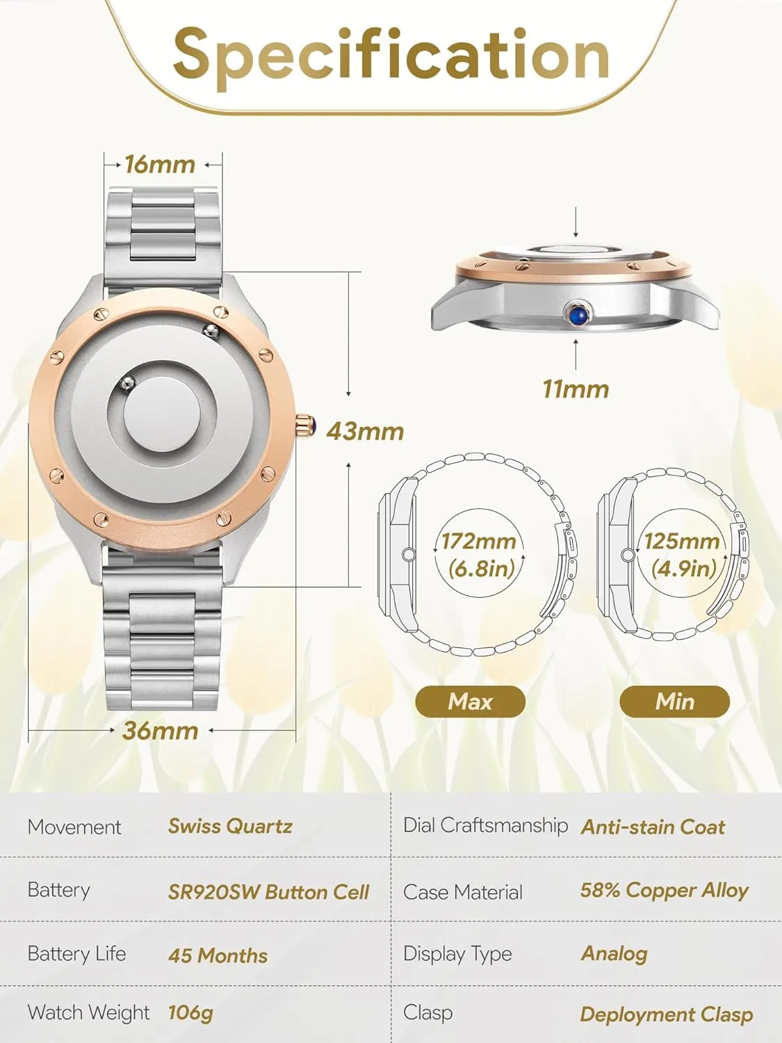 Watches Fancy Minimalist Unisex Watches Swiss Quartz Watch with kink determinant cortex streamline angle restore Stainless Steel/Leather 36mm dial EUTOUR Ladies Watch Wristwatch, Magnetic 
