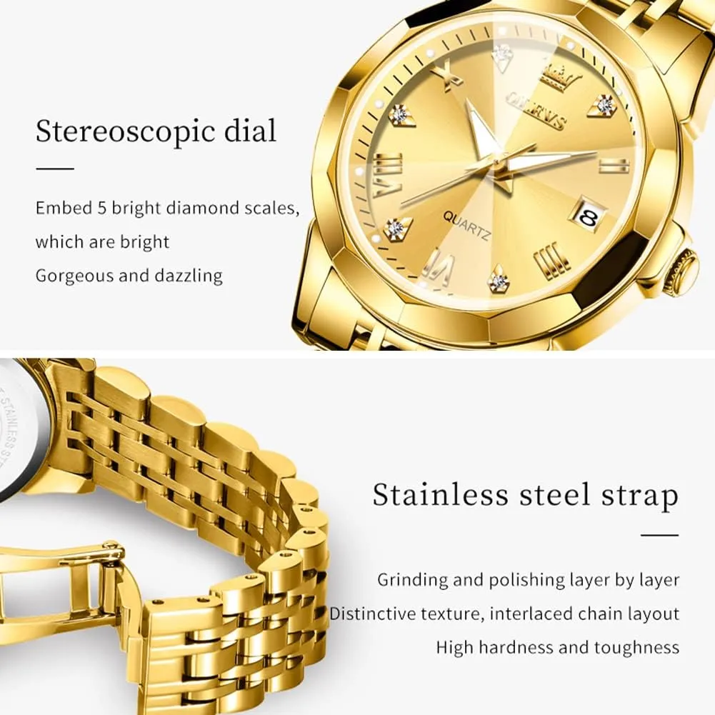 Watches Fashion Gold Black White Dial Female Wristwatch OLEVS Gold Watch for Women with Date Day Stainless Steel Waterproof Small Face Quartz Analog pavement Ladies 