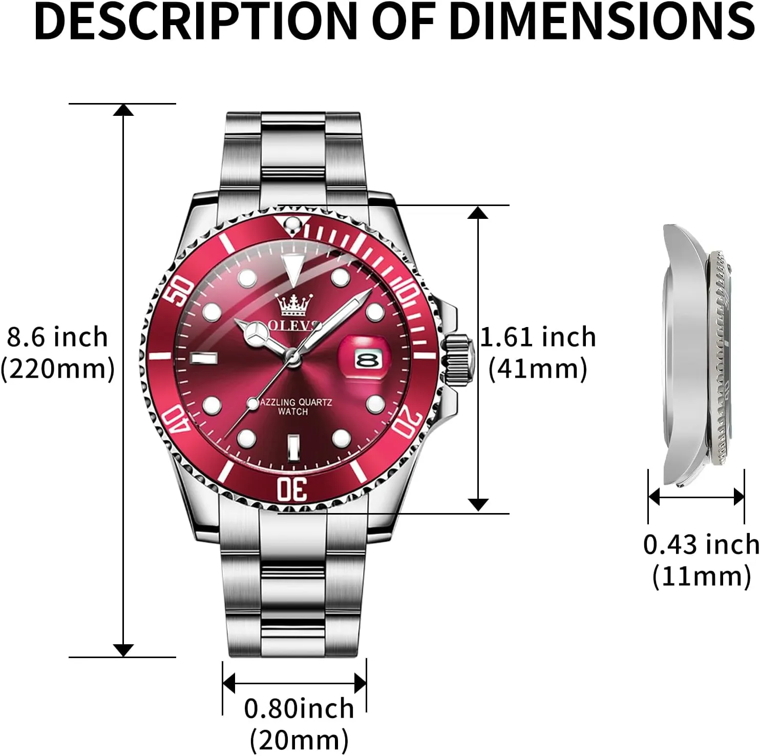 Watches for Men Big Face Stainless Steel Business Dress Analog Quartz Watch with Day Waterproof Luminous Mens yeast Wrist Watch OLEVS Luxury 