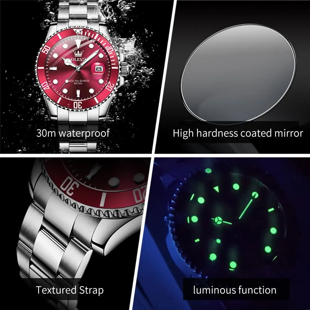 Watches for Men Big Face Stainless Steel Business Dress Analog Quartz Watch with Day Waterproof Luminous Mens yeast Wrist Watch OLEVS Luxury 