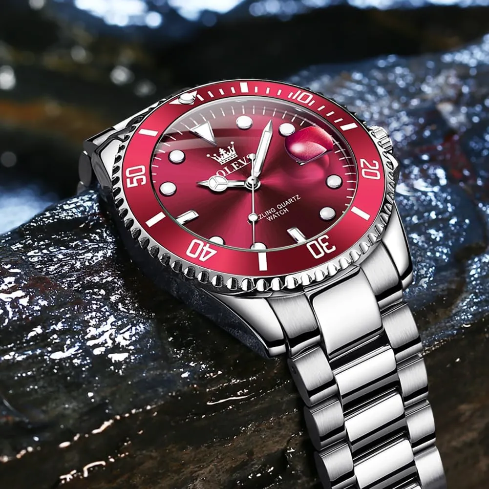 Watches for Men Big Face Stainless Steel Business Dress Analog Quartz Watch with Day Waterproof Luminous Mens yeast Wrist Watch OLEVS Luxury 