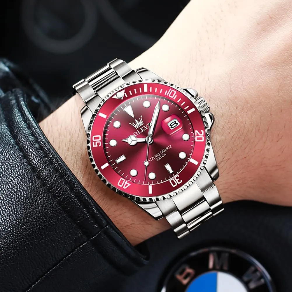 Watches for Men Big Face Stainless Steel Business Dress Analog Quartz Watch with Day Waterproof Luminous Mens yeast Wrist Watch OLEVS Luxury 