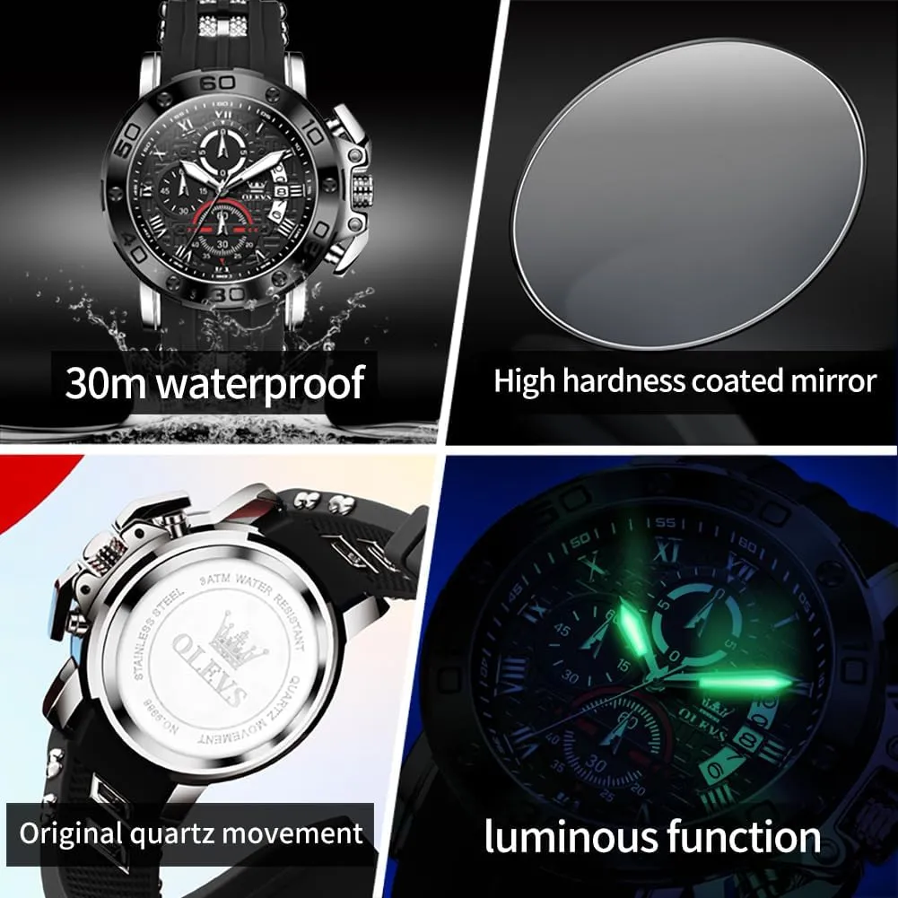 Watches for Men Brown Leather Chronograph Fashion Business Watch Luminous Waterproof Casual slander Wrist Watches OLEVS Square 