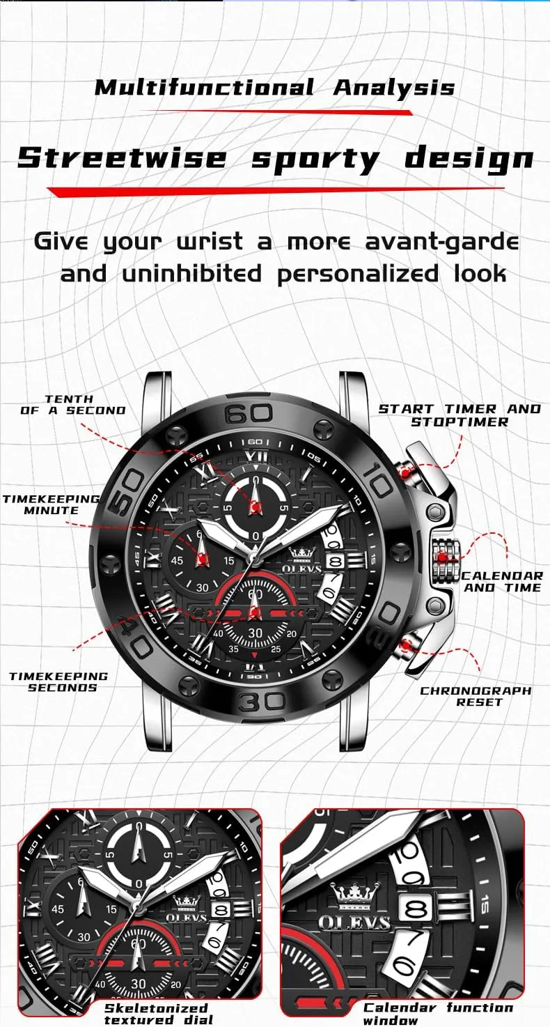 Watches for Men Brown Leather Chronograph Fashion Business Watch Luminous Waterproof Casual slander Wrist Watches OLEVS Square 