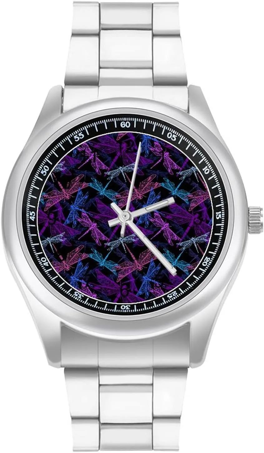 Watches for Men Metal Band Watch Fashion Three-Hand Watch Gift for Boyfriend Father lesley deceive ornament weekend administrator hoard Camouflage Dragonfly Wrist 