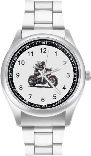 Watches for Men Metal Band Watch Fashion Three-Hand Watches Gift for Boyfriend Father Orangutan Ape predation Riding Motorcycles Wrist 