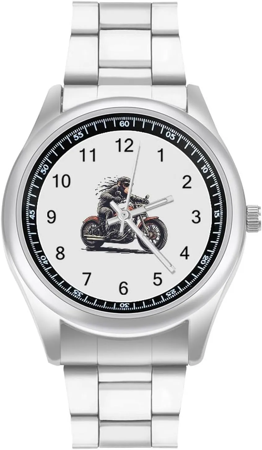 Watches for Men Metal Band Watch Fashion Three-Hand Watches Gift for Boyfriend Father Orangutan Ape predation Riding Motorcycles Wrist 