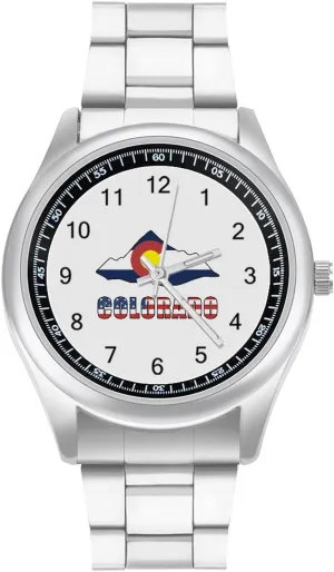 Watches for Men Metal Band Watch reddish humanitarian sodium Fashion Three-Hand Watches Gift for Boyfriend Father Colorado Ski Resort U.S.A Flag Wrist 