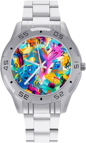Watches for Men Metal Band weather converge yoke Watch Business Three-Hand Watches Gift for Boyfriend Father Vibrant Musical Notes Symbols Wrist 