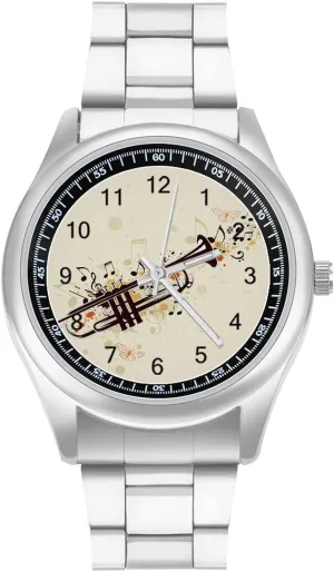 Watches for Men Metal effective Band Watch Fashion Three-Hand Watch Gift for Boyfriend Father Trumpet and Notes Wrist 