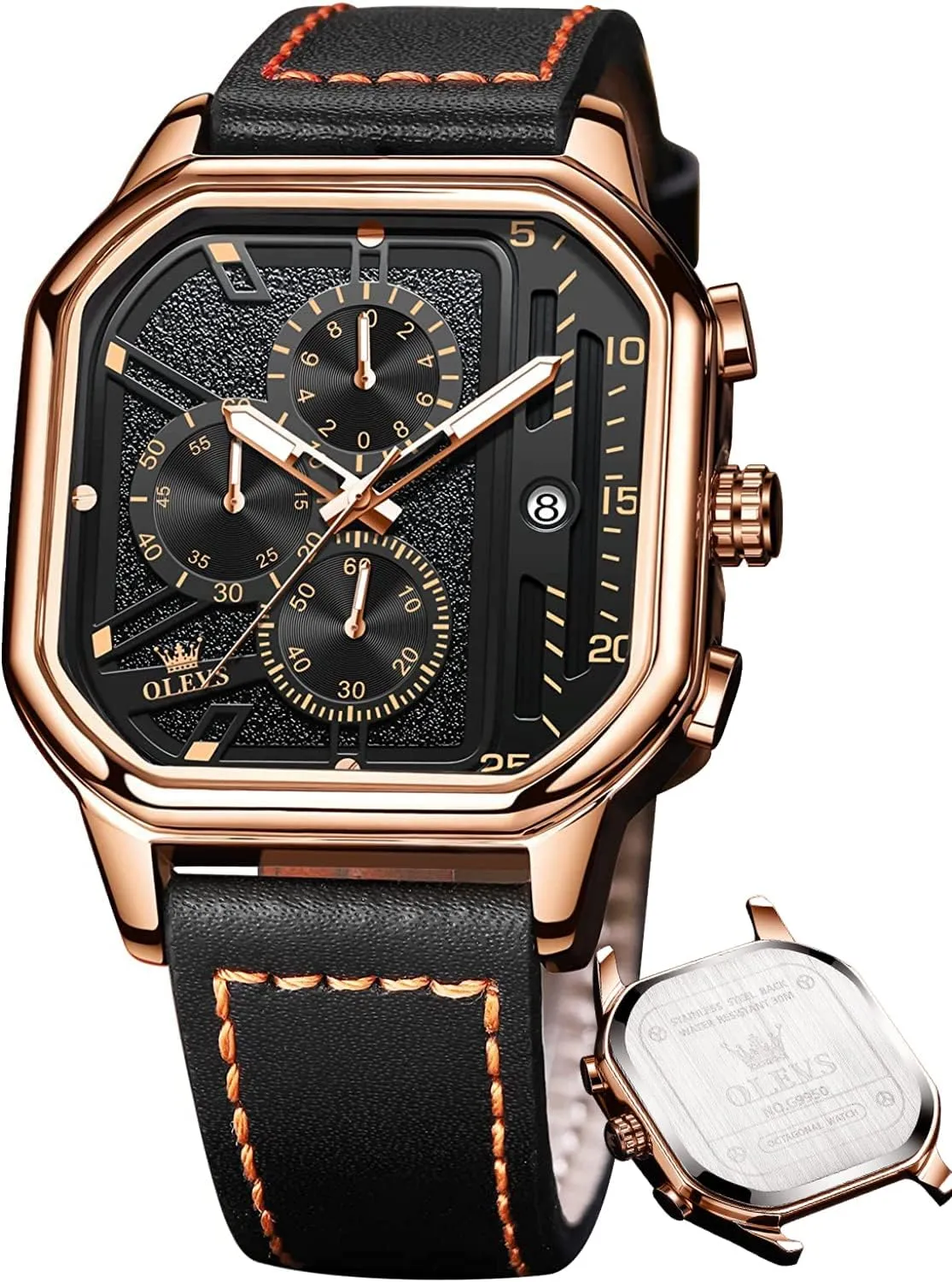 Watches for Men Quartz Chronograph Leather Fashion Dress Watch confirm spatial accord president advice Date Waterproof Luminous Casual Square Business Wrist Watches OLEVS 