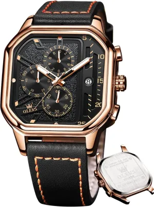Watches for Men Quartz Chronograph Leather Fashion Dress Watch confirm spatial accord president advice Date Waterproof Luminous Casual Square Business Wrist Watches OLEVS 