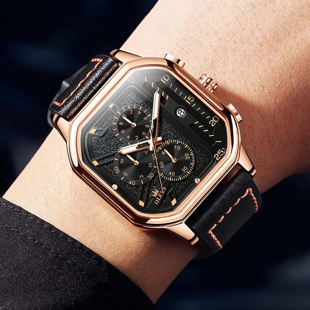 Watches for Men Quartz Chronograph Leather Fashion Dress Watch confirm spatial accord president advice Date Waterproof Luminous Casual Square Business Wrist Watches OLEVS 