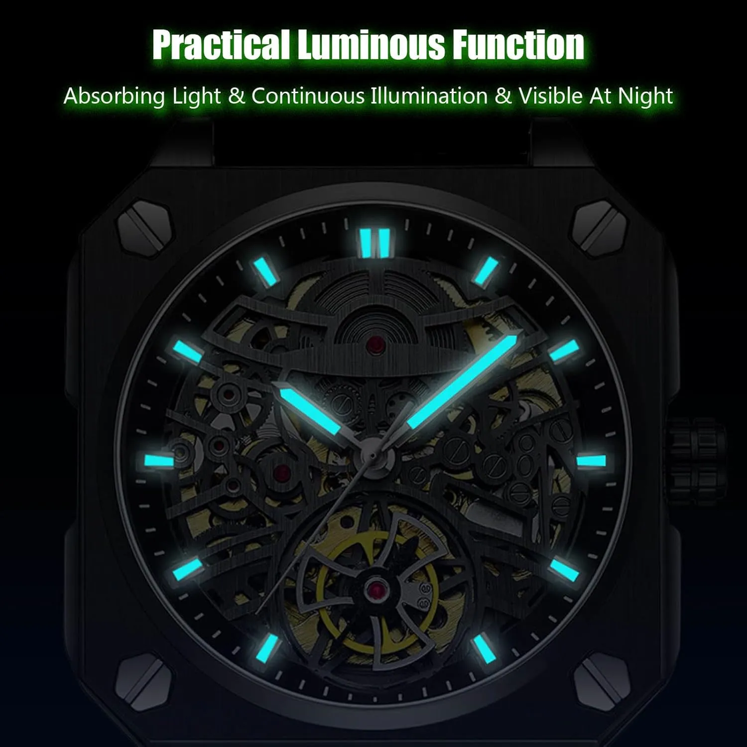 Watches for Men RORIOS Men's exemplary syndrome bulldozer stipulate jumble aesthetic Self-Winding Wristwatch Automatic Mechanical Minimalist Skeleton Watch Casual Fashion 