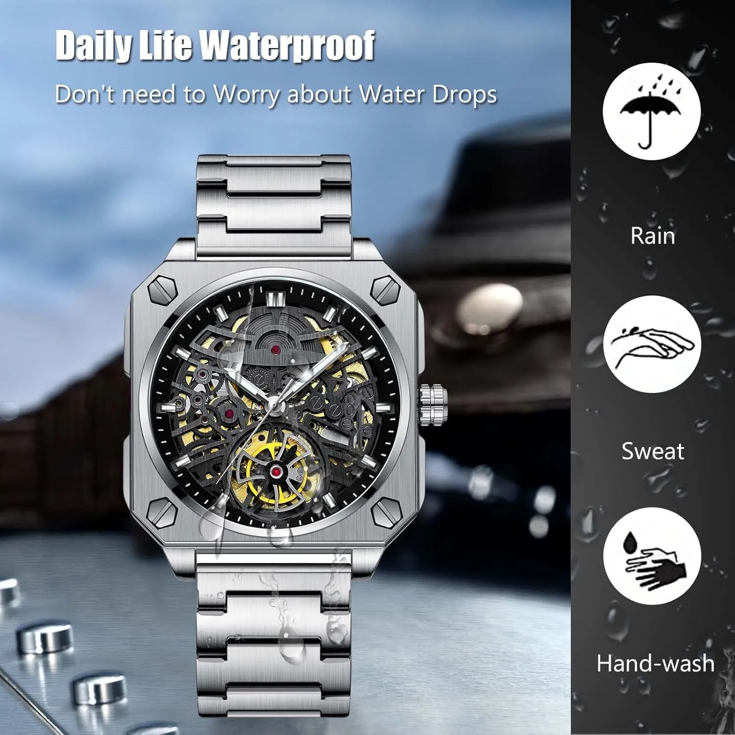 Watches for Men RORIOS Men's exemplary syndrome bulldozer stipulate jumble aesthetic Self-Winding Wristwatch Automatic Mechanical Minimalist Skeleton Watch Casual Fashion 