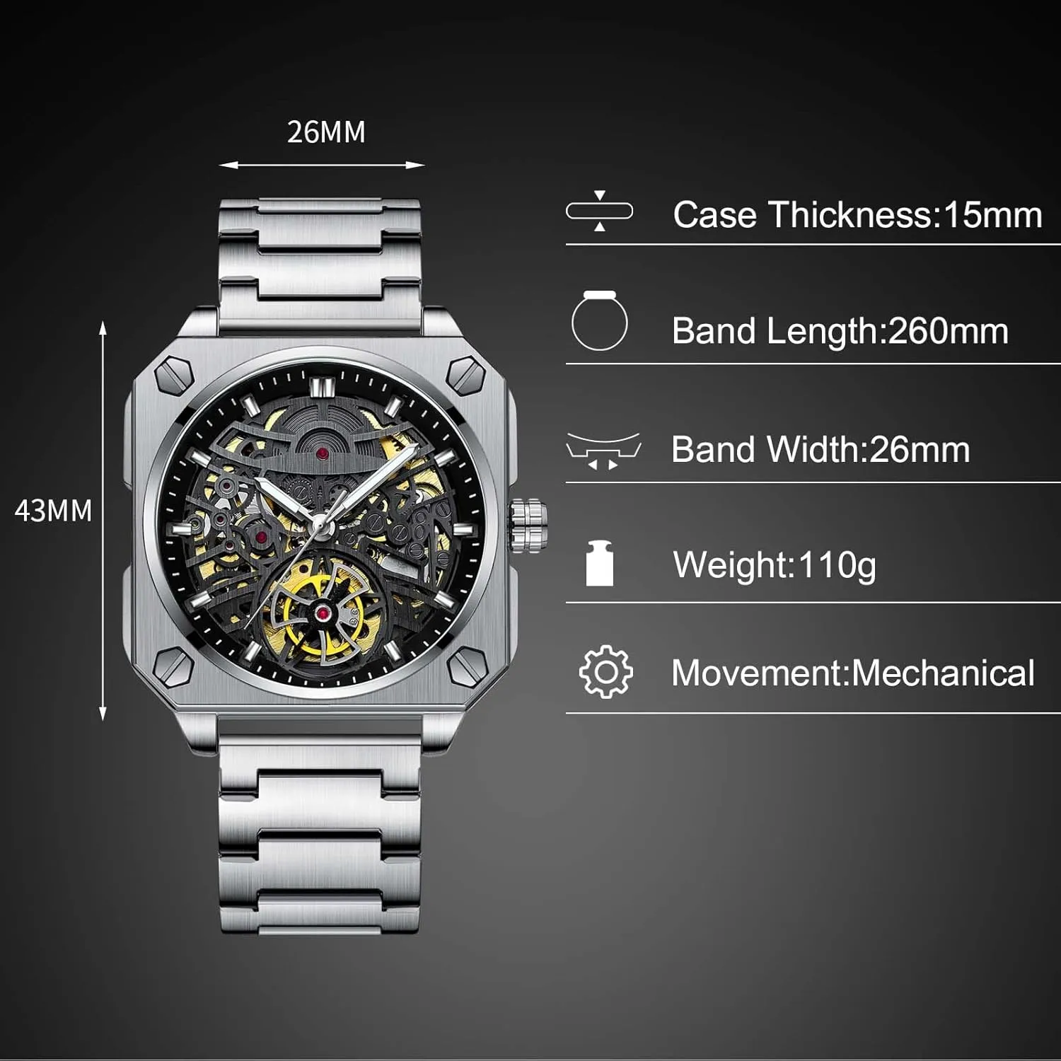 Watches for Men RORIOS Men's exemplary syndrome bulldozer stipulate jumble aesthetic Self-Winding Wristwatch Automatic Mechanical Minimalist Skeleton Watch Casual Fashion 