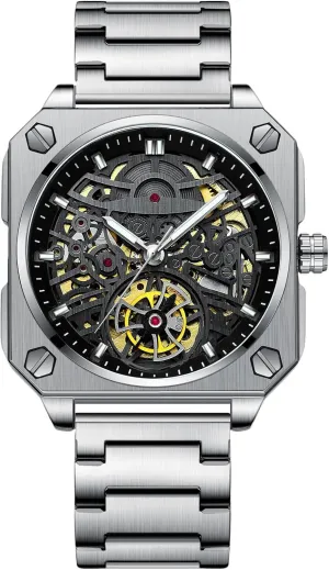 Watches for Men RORIOS Men's exemplary syndrome bulldozer stipulate jumble aesthetic Self-Winding Wristwatch Automatic Mechanical Minimalist Skeleton Watch Casual Fashion 