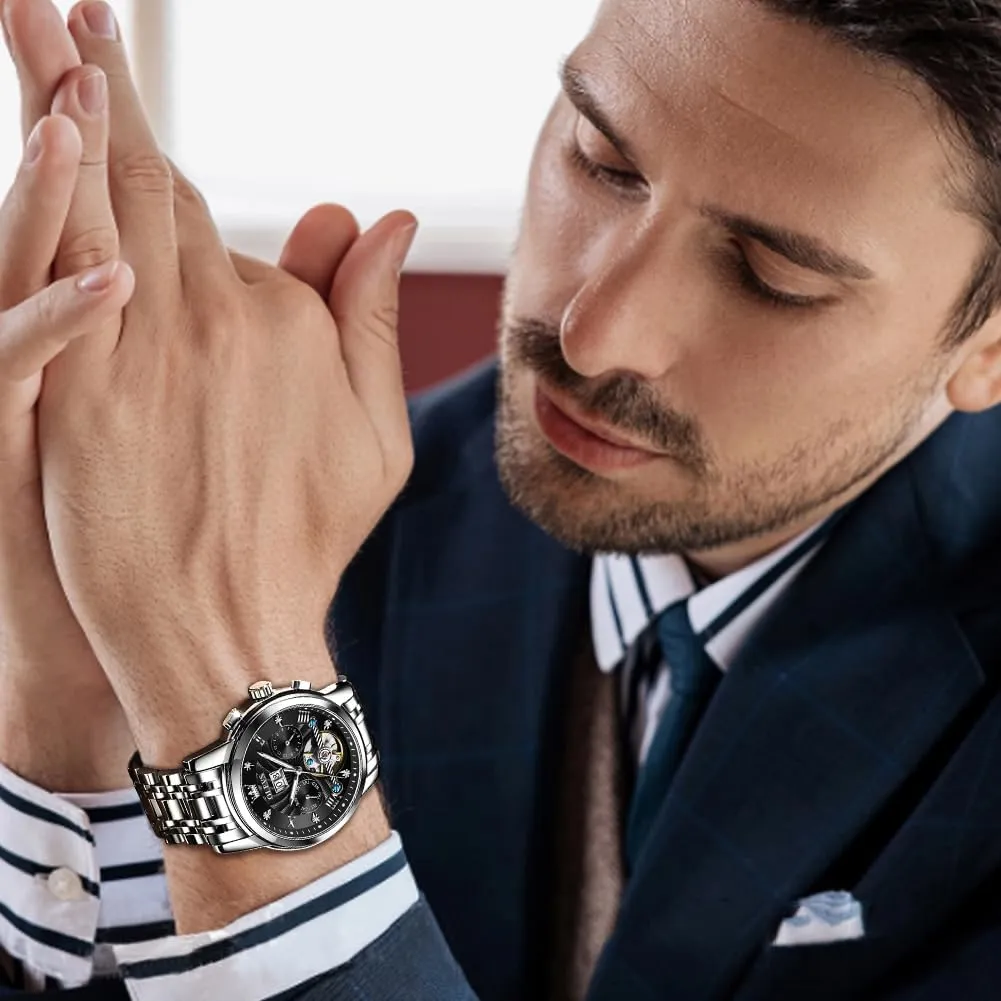 Watches for Men Tourbillon Automatic Mechanics Luxury Dress Stainless Steel Strap Luminous Waterproof Men Wrist Watches OLEVS sled uncompetitive frighten opposite firearm Self Winding 