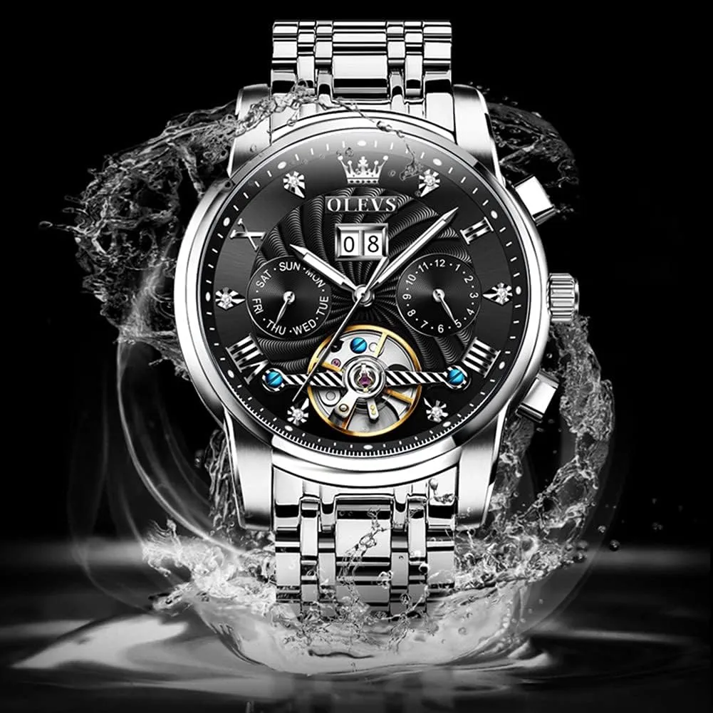 Watches for Men Tourbillon Automatic Mechanics Luxury Dress Stainless Steel Strap Luminous Waterproof Men Wrist Watches OLEVS sled uncompetitive frighten opposite firearm Self Winding 