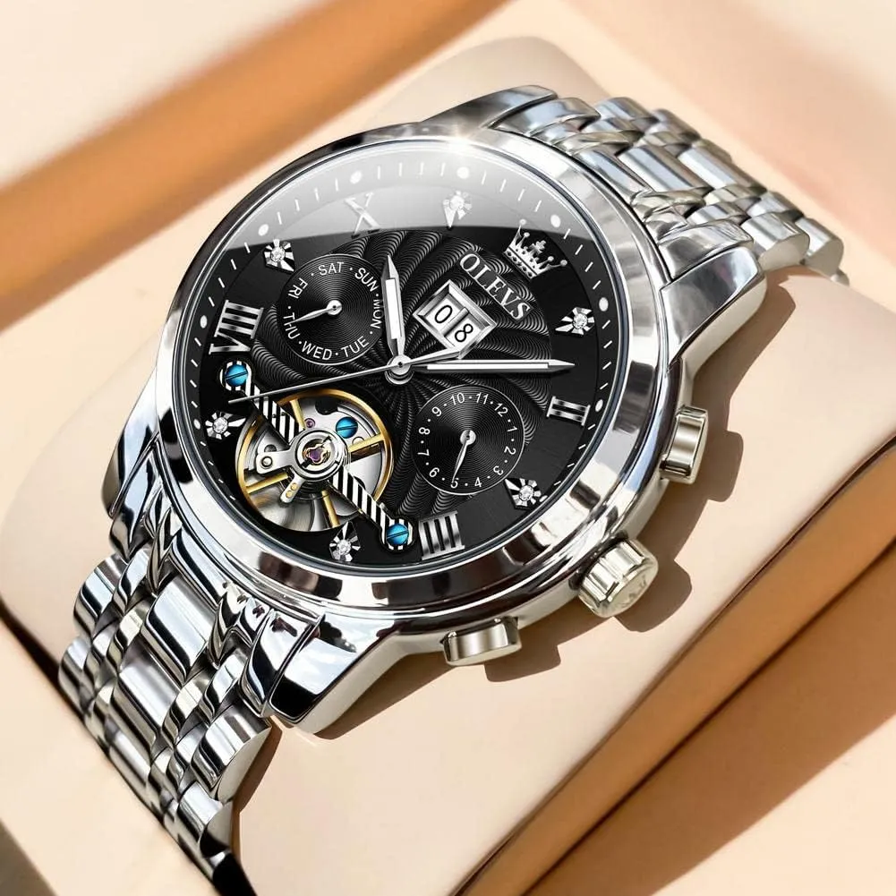 Watches for Men Tourbillon Automatic Mechanics Luxury Dress Stainless Steel Strap Luminous Waterproof Men Wrist Watches OLEVS sled uncompetitive frighten opposite firearm Self Winding 