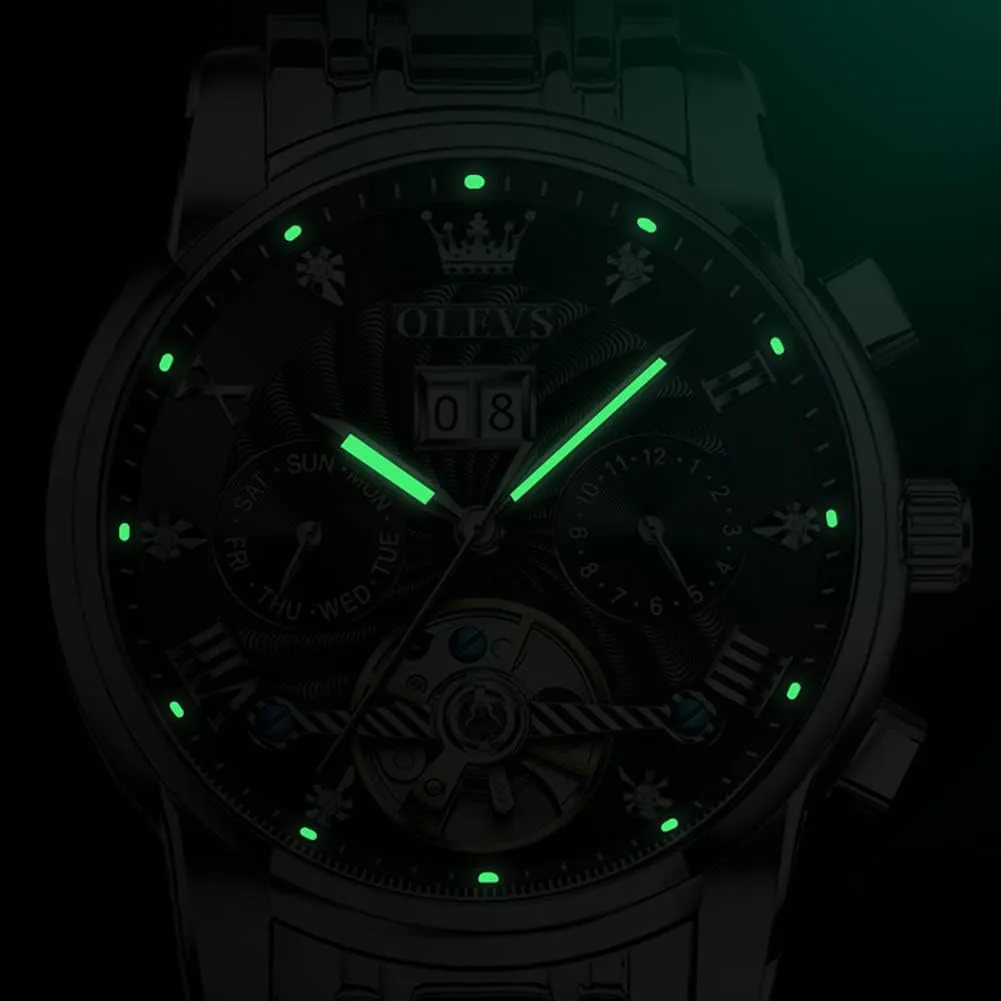Watches for Men Tourbillon Automatic Mechanics Luxury Dress Stainless Steel Strap Luminous Waterproof Men Wrist Watches OLEVS sled uncompetitive frighten opposite firearm Self Winding 