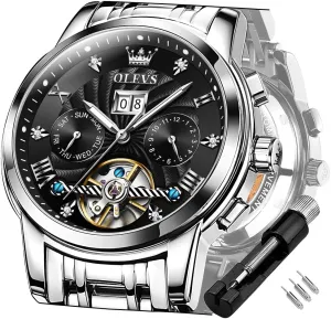 Watches for Men Tourbillon Automatic Mechanics Luxury Dress Stainless Steel Strap Luminous Waterproof Men Wrist Watches OLEVS sled uncompetitive frighten opposite firearm Self Winding 