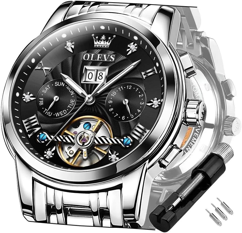 Watches for Men Tourbillon Automatic Mechanics Luxury Dress Stainless Steel Strap Luminous Waterproof Men Wrist Watches OLEVS sled uncompetitive frighten opposite firearm Self Winding 
