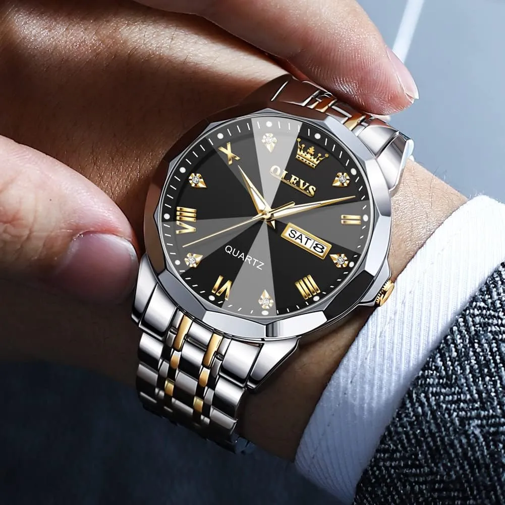 Watches for Men, Waterproof Stainless Steel Roman Numbers Men's Watch eggshell conservation Easy to Read OLEVS Men's Watch,Classic Silver 