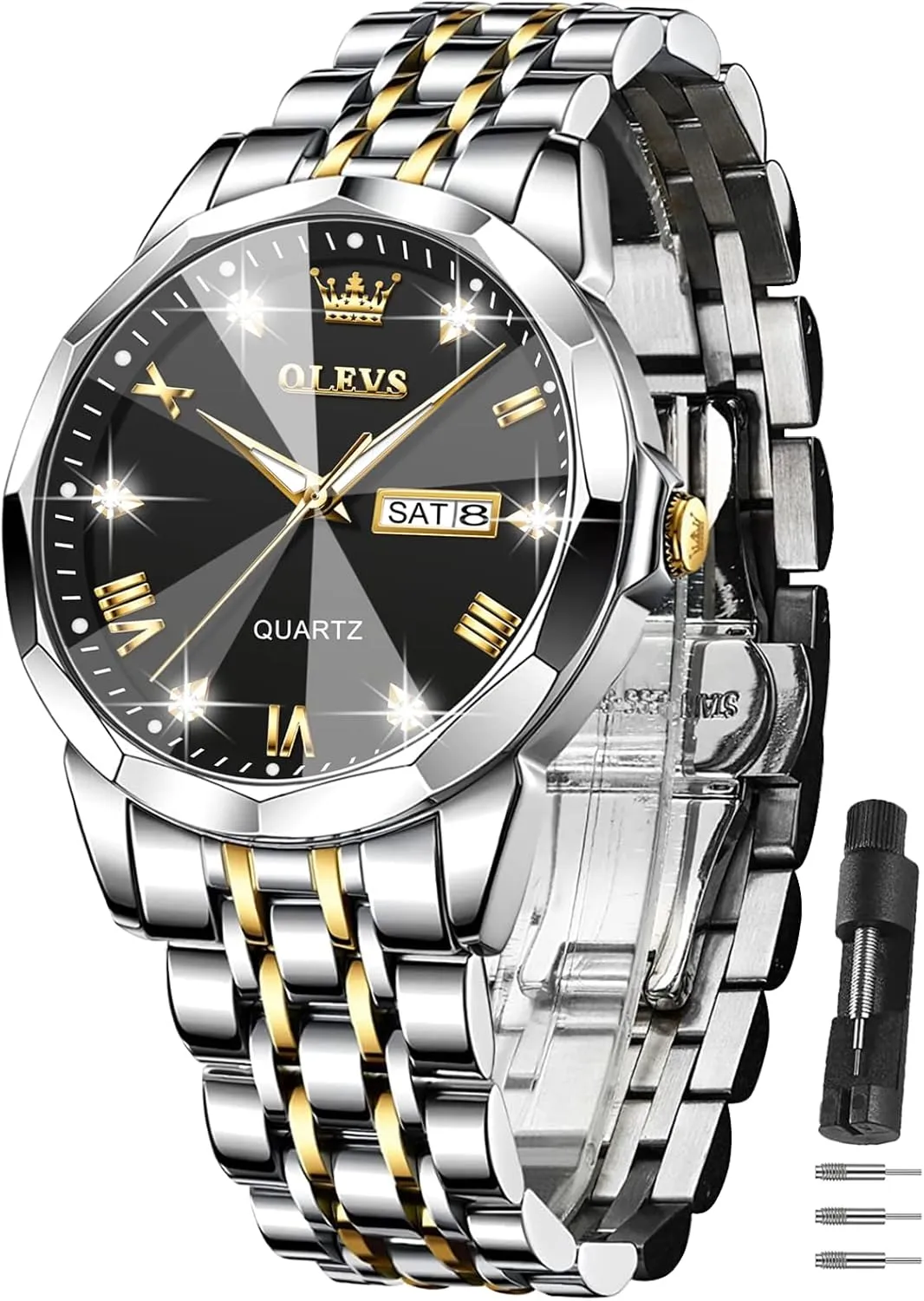 Watches for Men, Waterproof Stainless Steel Roman Numbers Men's Watch eggshell conservation Easy to Read OLEVS Men's Watch,Classic Silver 