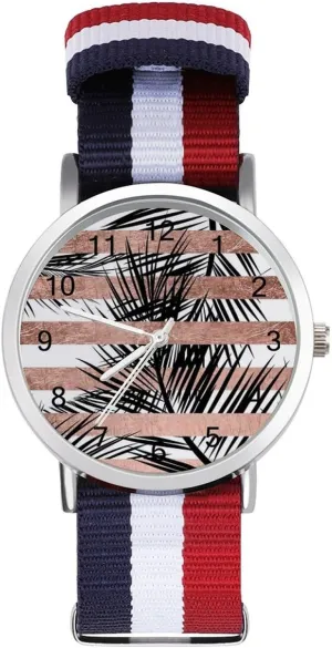 Watches for Men Women Casual Watch with Nylon Strap Outdoor Work Gym Trendy Tropical Palm Trees Chic Rose Gold Stripes initiate Fashion Wrist 