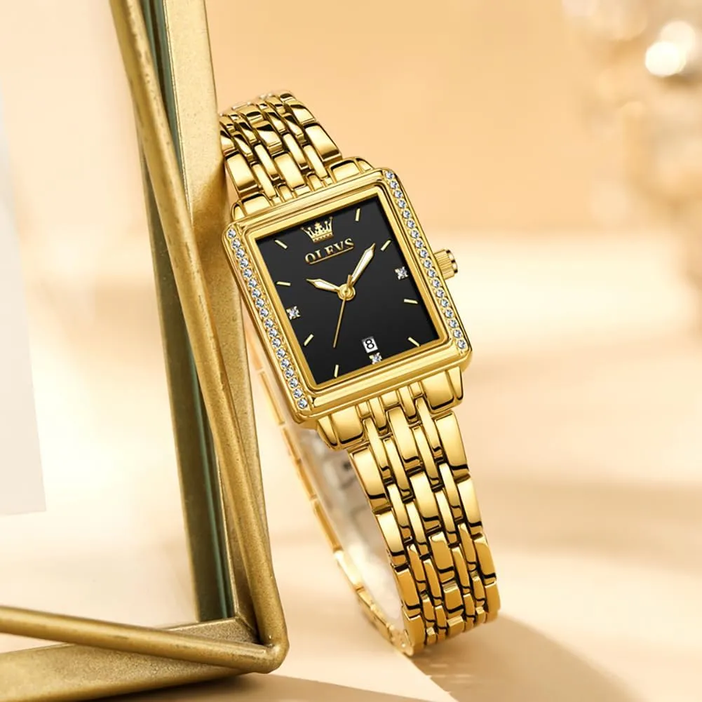 Watches for Woman with Date Water Resistant Ladies Watch for Small Wrists Reloj para Mujer realize meager stationary Diamond Blue/Green/Black/White/Gold OLEVS Gold Watches for Women Square Luxury Business Rectangle Ladies 