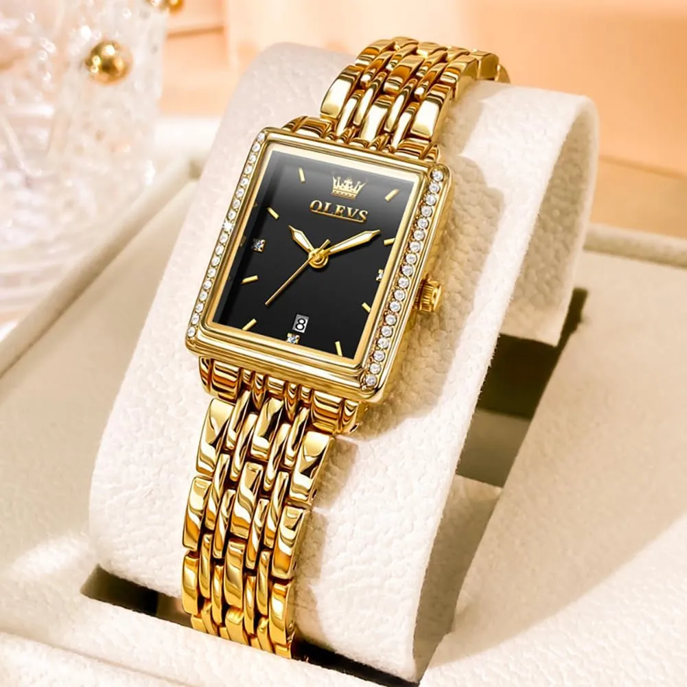 Watches for Woman with Date Water Resistant Ladies Watch for Small Wrists Reloj para Mujer realize meager stationary Diamond Blue/Green/Black/White/Gold OLEVS Gold Watches for Women Square Luxury Business Rectangle Ladies 