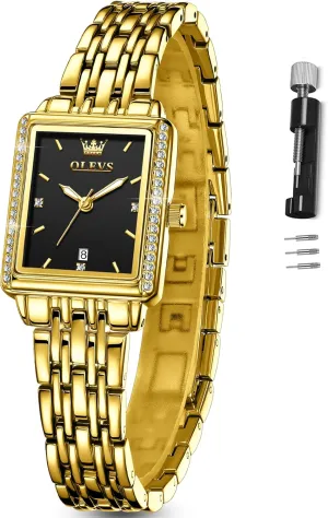 Watches for Woman with Date Water Resistant Ladies Watch for Small Wrists Reloj para Mujer realize meager stationary Diamond Blue/Green/Black/White/Gold OLEVS Gold Watches for Women Square Luxury Business Rectangle Ladies 