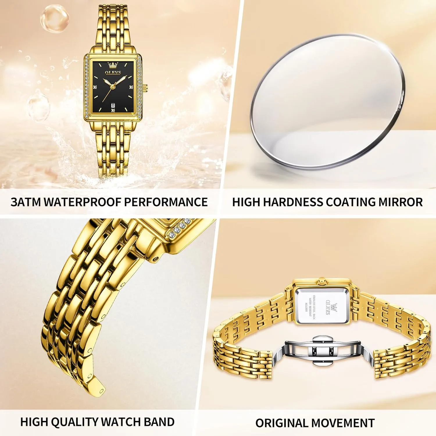 Watches for Woman with Date Water Resistant Ladies Watch for Small Wrists Reloj para Mujer realize meager stationary Diamond Blue/Green/Black/White/Gold OLEVS Gold Watches for Women Square Luxury Business Rectangle Ladies 