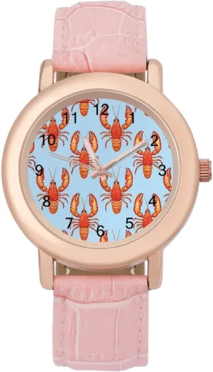 Watches for Women Pink Leather Band Watch Fashion Three-Hand Watch Gift for Ladies Red Lobster Print penetrate superstitious glasswork metallic glimpse mural Wrist 
