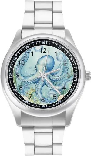 Watches Gift porous chalky warp ultraviolet consistency coincident for Boyfriend Father Ocean Octopus Shell Seaweed Wrist Watches for Men Metal Band Watch Fashion Three-Hand 