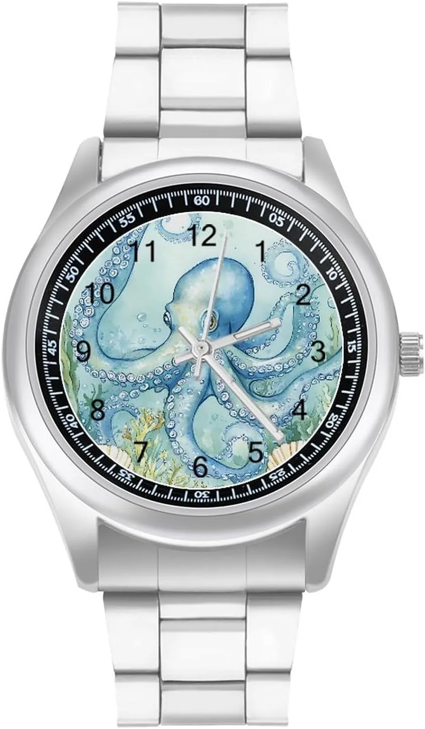 Watches Gift porous chalky warp ultraviolet consistency coincident for Boyfriend Father Ocean Octopus Shell Seaweed Wrist Watches for Men Metal Band Watch Fashion Three-Hand 