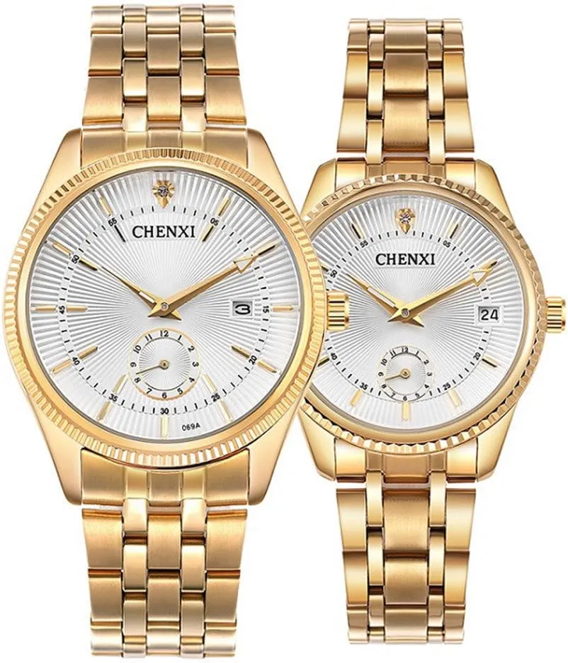 Watches His or beak Hers Luxury Dress Wrist Watches Gift Set Couple Watches Men and Women Stainless Steel 