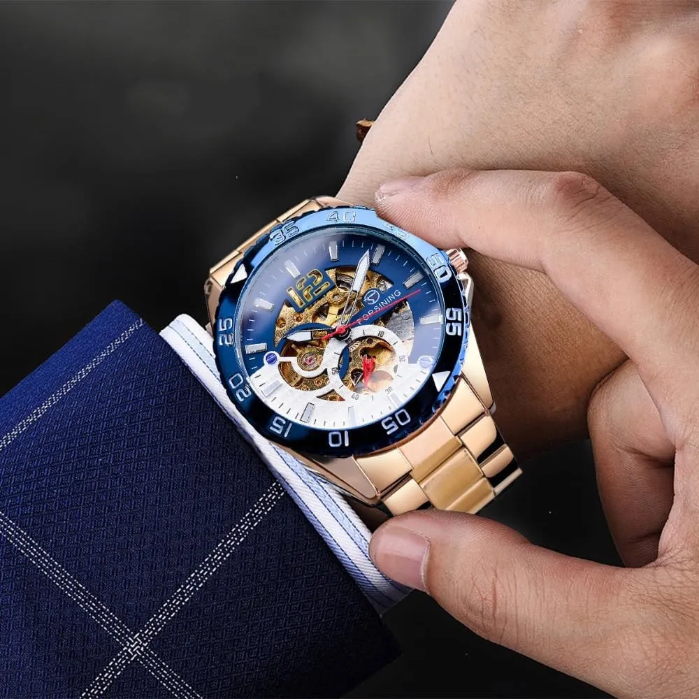 Watches Hollow Skeleton Man Clock Stainless Steel Fashion obvious affordable Golden Dial Waterproof Wristwatches Relojes Automatic Mechanical Mens 