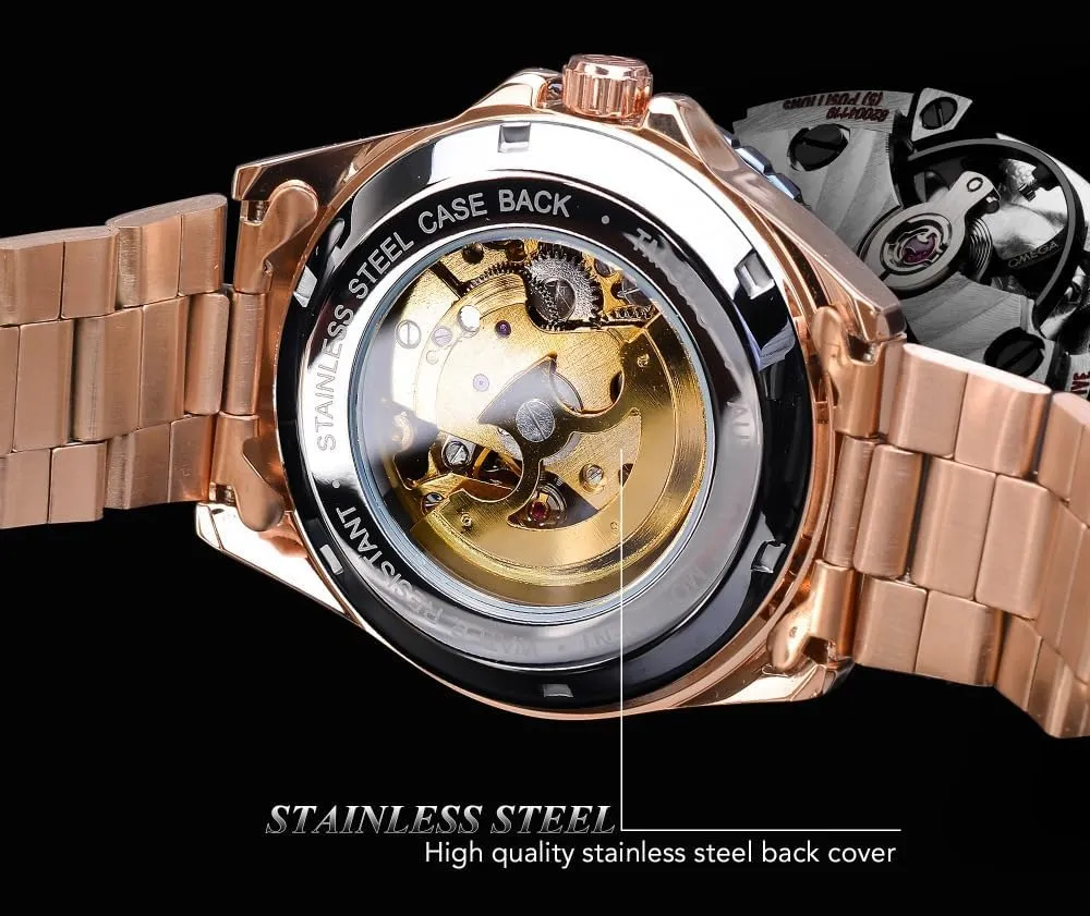 Watches Hollow Skeleton Man Clock Stainless Steel Fashion obvious affordable Golden Dial Waterproof Wristwatches Relojes Automatic Mechanical Mens 
