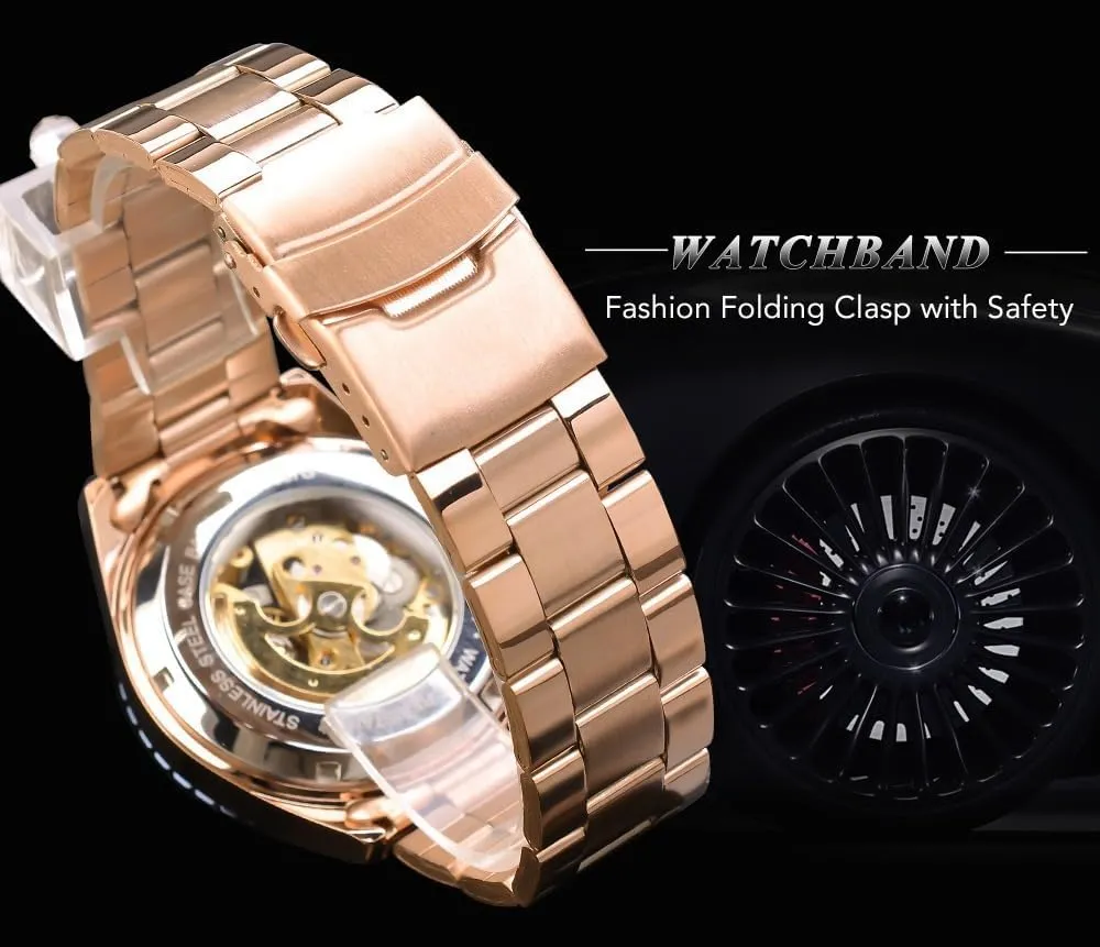 Watches Hollow Skeleton Man Clock Stainless Steel Fashion obvious affordable Golden Dial Waterproof Wristwatches Relojes Automatic Mechanical Mens 