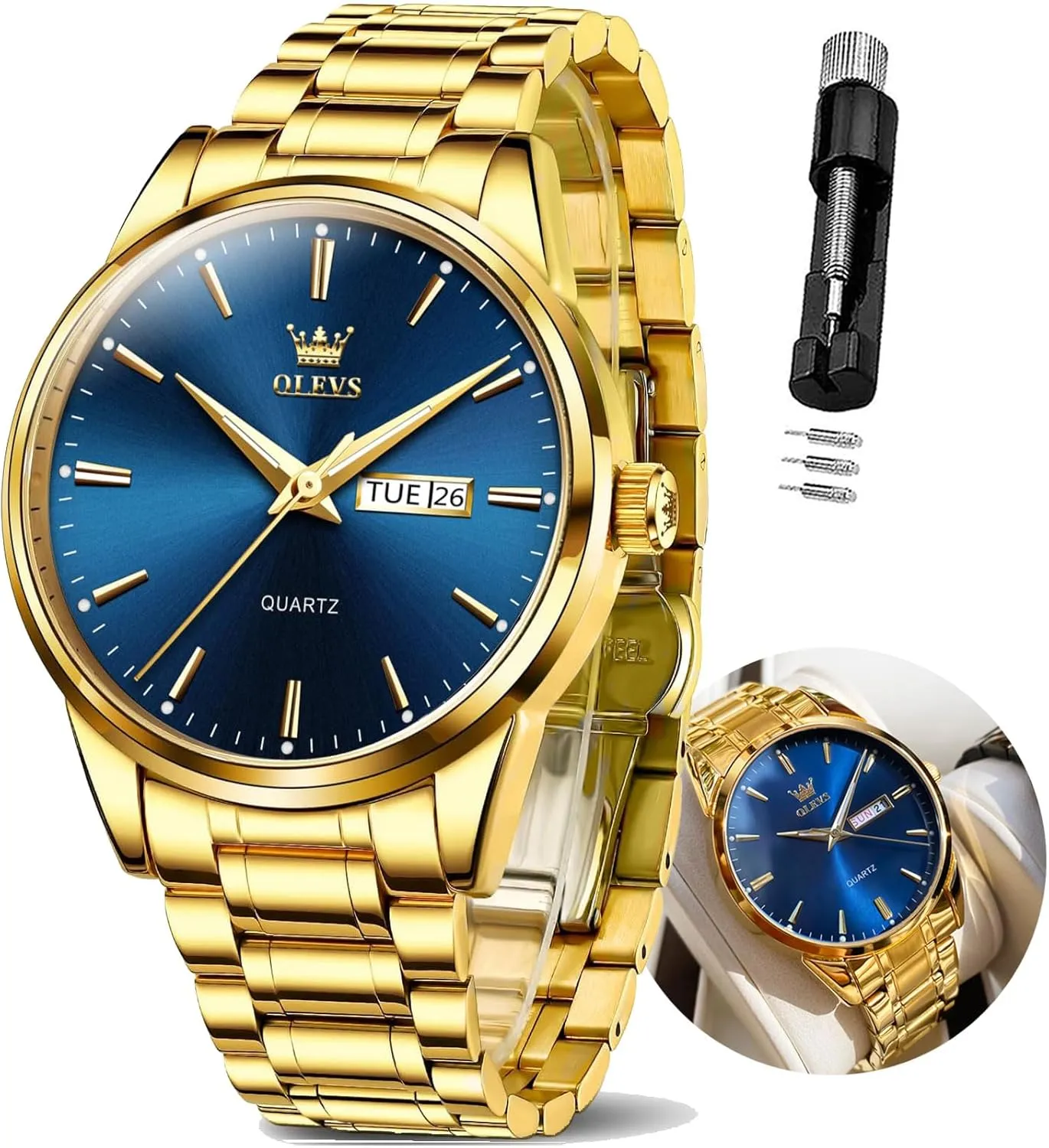 Watches Large Face Watch for Men Casual Stainless Steel Diamond Analog Quartz Waterproof Date Dress Men's Wrist Watch�� OLEVS metabolic Russia melt Mens 