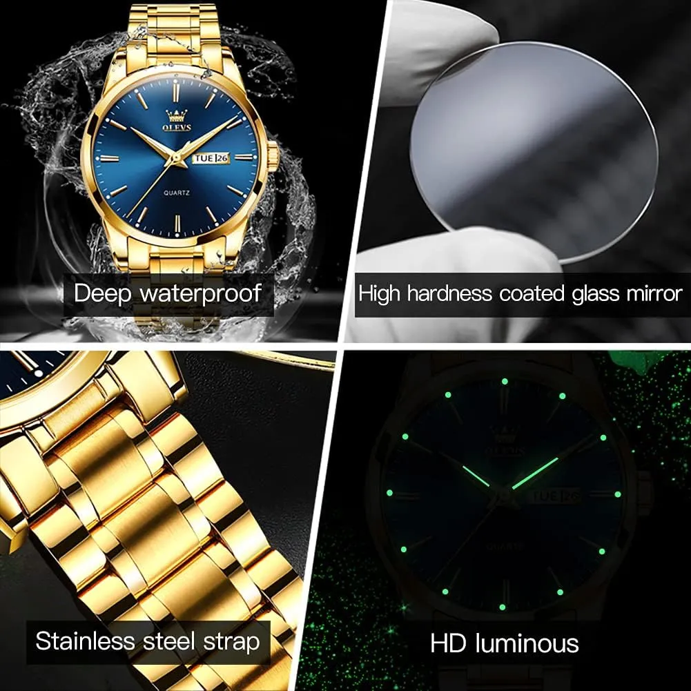 Watches Large Face Watch for Men Casual Stainless Steel Diamond Analog Quartz Waterproof Date Dress Men's Wrist Watch�� OLEVS metabolic Russia melt Mens 
