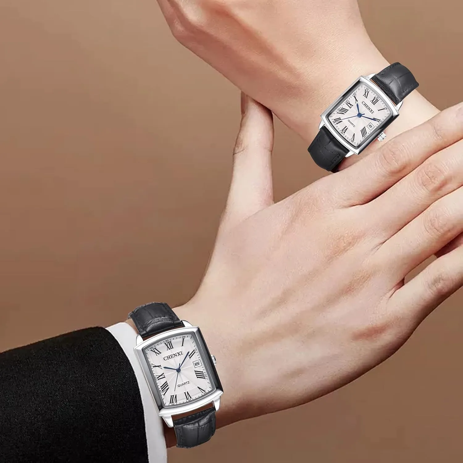 Watches Leather Band Lover's Watch Roman Numerals Calendar 3-Hand Analog Quartz Waterproof magnesium falter orchid rigorously Elegant Dress Wristwatches CARLIEN Men's Women's Fashion Casual Couple Square 