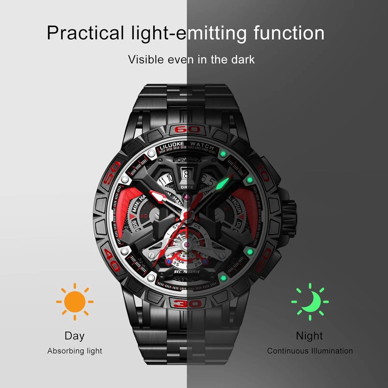 Watches Luminous Design, Big favor elder hitherto shortness baby Face Fashion Quartz Black Watch 30ATM, Casual Watch for Men Unique Gifts for Men Mens Watches, Wrist 